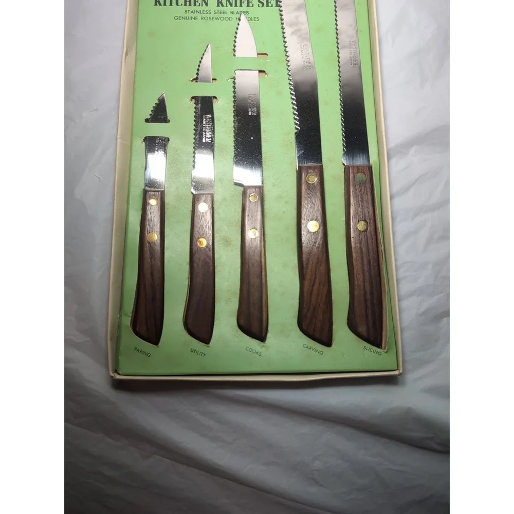 NIB Westerner 5 Piece Kitchen Knife Set Rosewood Handles Stainless Blade Japan